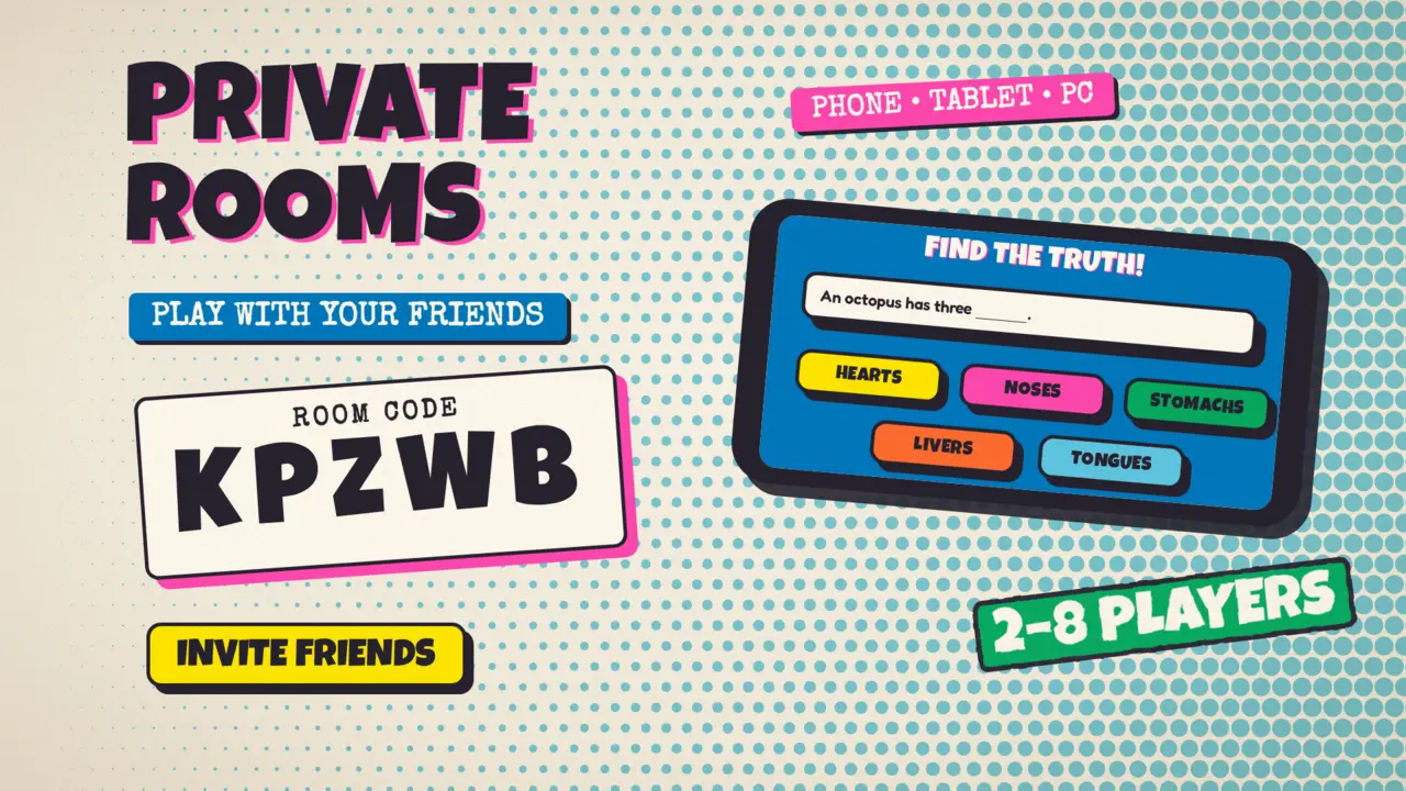 Promo art: private rooms with a code, playable on a phone